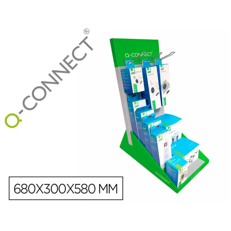 Regleta q-connect enchufe multiple expositor de sobremesa con 10 unidades surtidas 680x300x580 mm