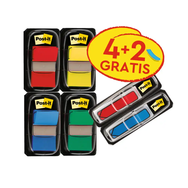 Banderitas separadoras post-it 680 dispensador 50 hojas 4 colores surtidos + 2 dispensadores 684 flecha 2