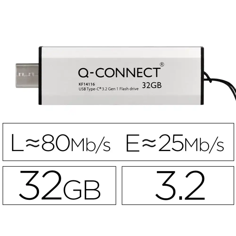 Memoria usb q-connect flash drive 32 gb 3.2 tipo c