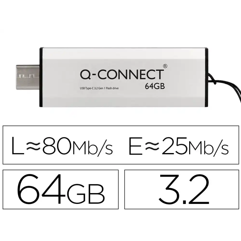 Memoria usb q-connect flash drive 64 gb 3.2 tipo c