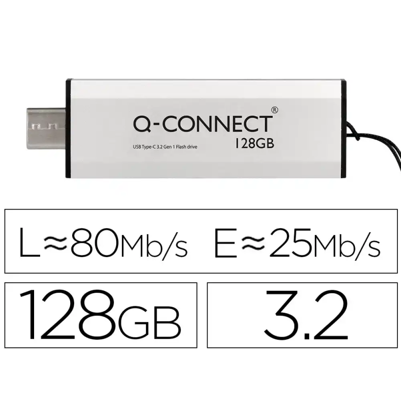Memoria usb q-connect flash drive 128 gb 3.2 tipo c