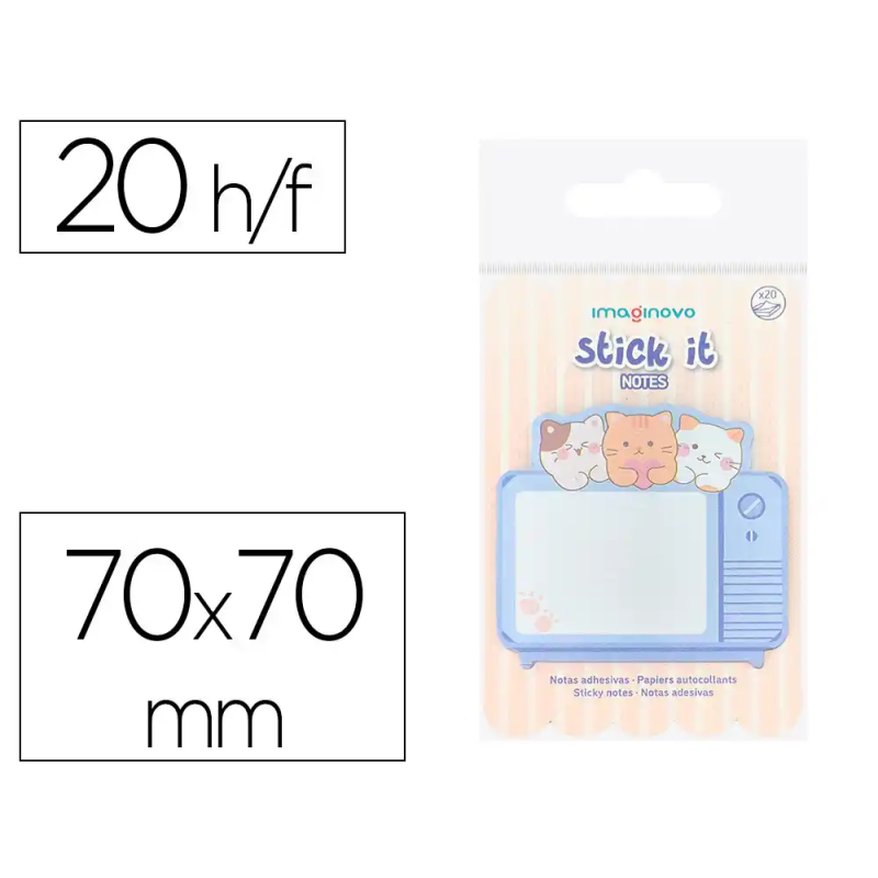 Bloc notas adhesivas imaginovo meow 20 hojas television 70x70 mm