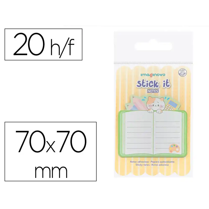 Bloc notas adhesivas imaginovo meow 20 hojas cuaderno 70x70 mm