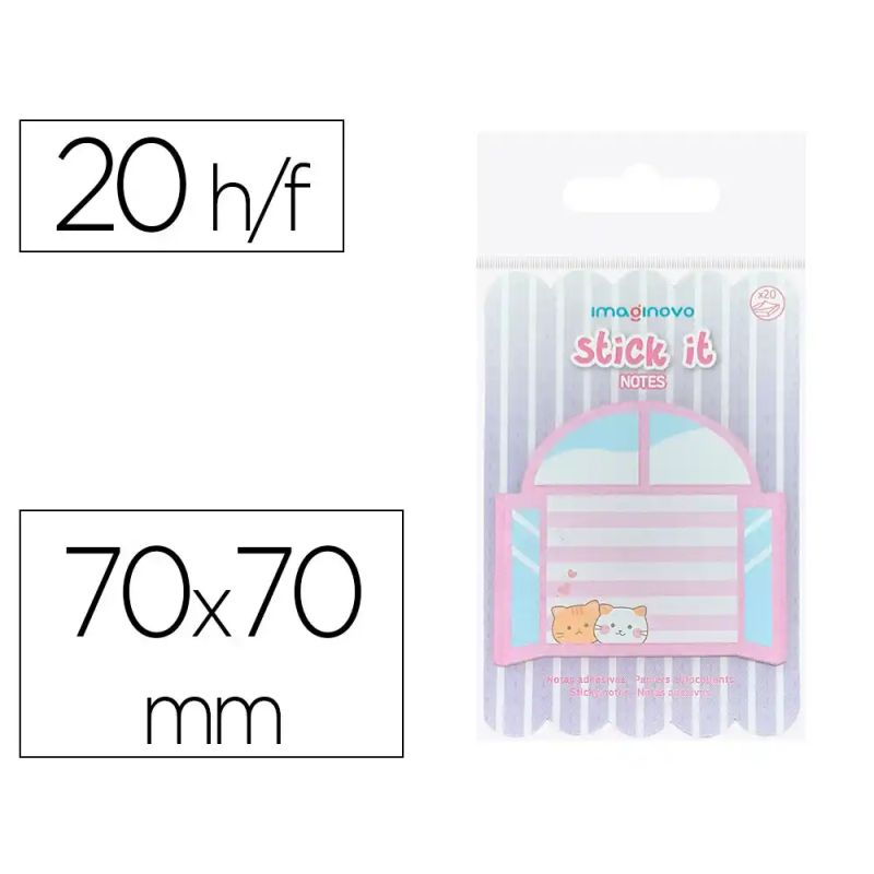 Bloc notas adhesivas imaginovo meow 20 hojas ventana 70x70 mm