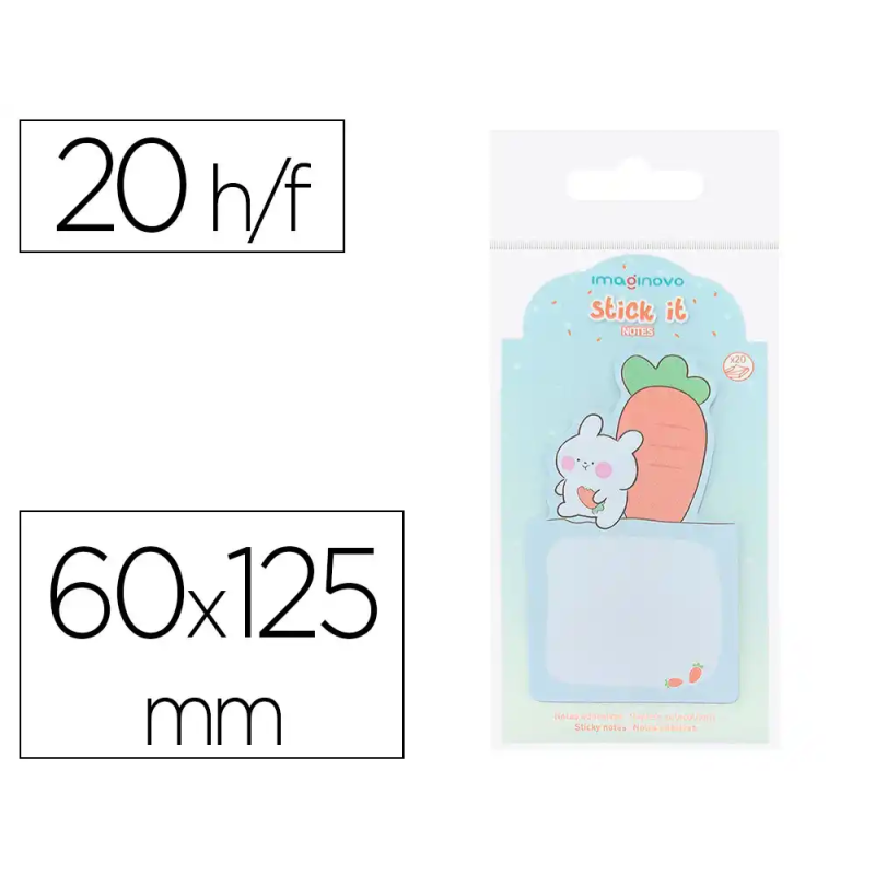 Bloc notas adhesivas imaginovo bunny con soporte 20 hojas azul 60x125 mm