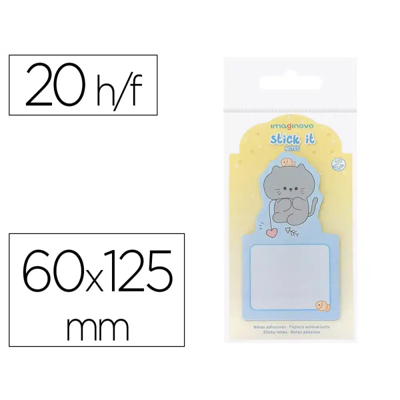 Bloc notas adhesivas imaginovo bunny con soporte 20 hojas gato azul 60x125 mm