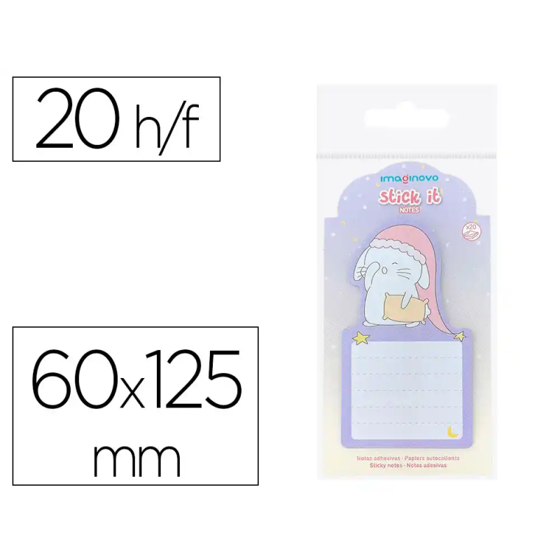 Bloc notas adhesivas imaginovo bunny con soporte 20 hojas morado 60x125 mm