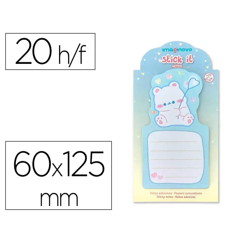 Bloc notas adhesivas imaginovo bunny con soporte 20 hojas azul 60x125 mm oso
