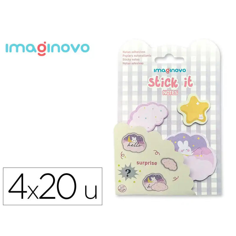 Bloc notas adhesivas imaginovo surprise pegatina sorpresa 20 hojas tamaños surtidos morado
