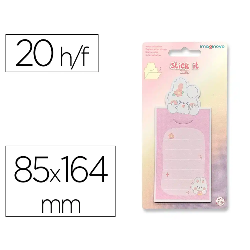Bloc notas adhesivas imaginovo letter con mensaje trasero conejito rosa 20 hojas 85x164 mm