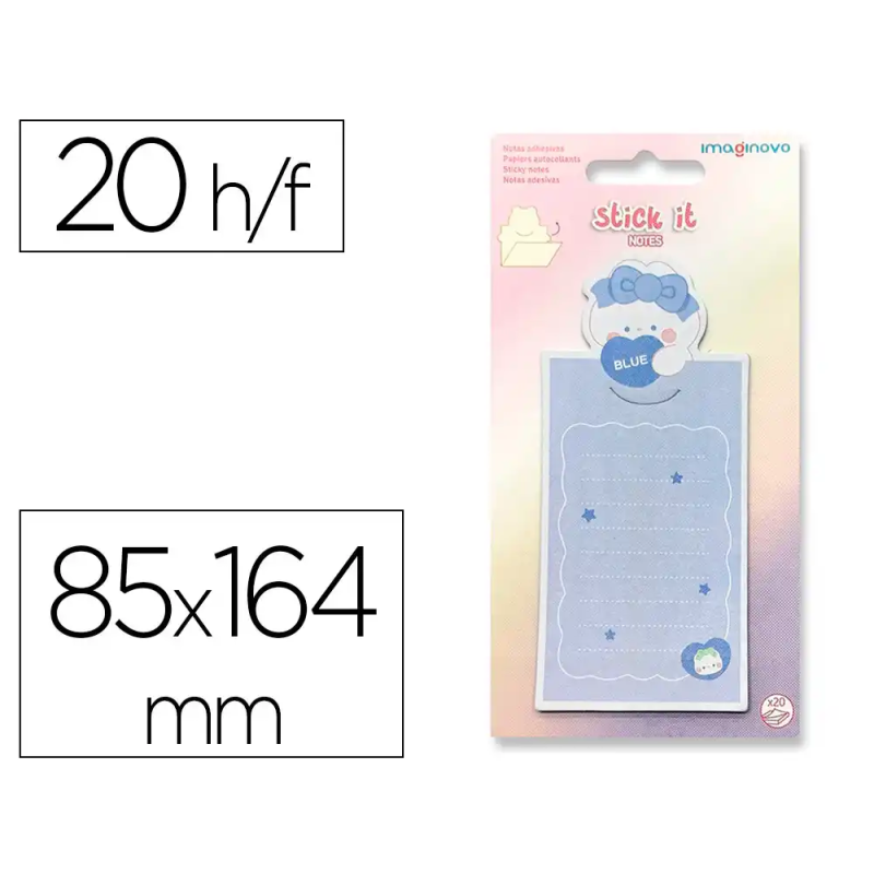 Bloc notas adhesivas imaginovo letter con mensaje trasero conejito azul 20 hojas 85x164 mm