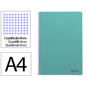 Cuaderno espiral liderpapel a4 smart tapa blanda 80h 75gr cuadro 4mm con margen color turquesa