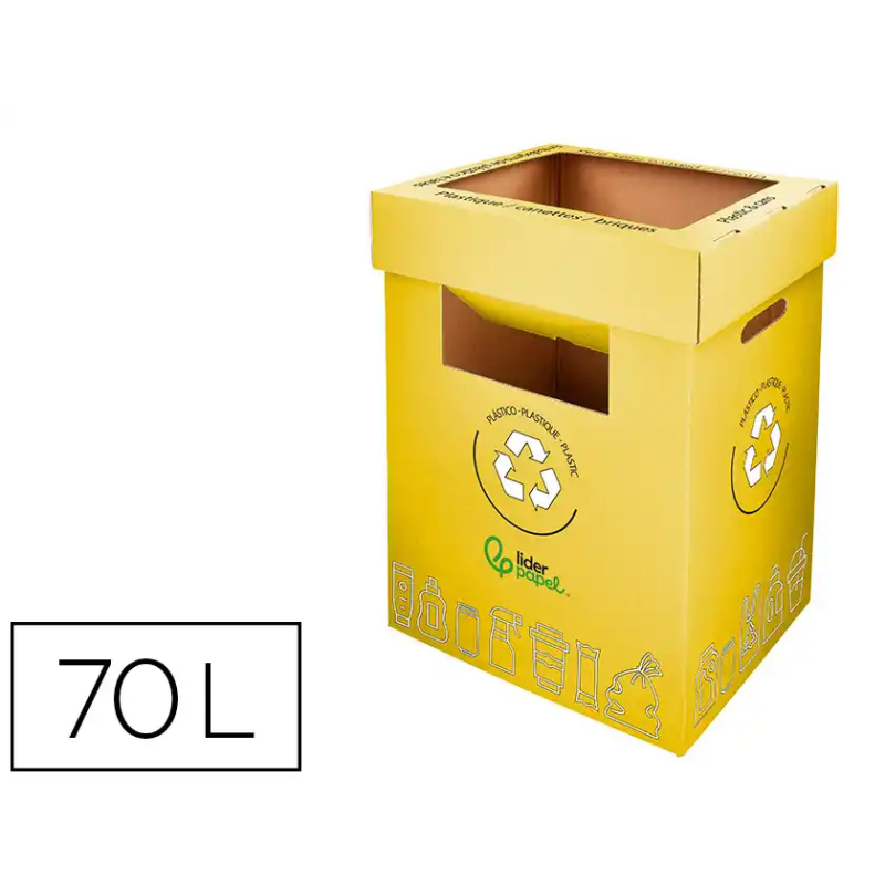 Contenedor papelera reciclaje liderpapel carton reciclado para envases 450x350x650 mm 70 litros amarillo