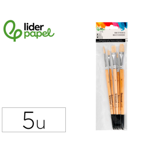Pinceles de pelo de cerda liderpapel puntas surtidas bolsa de 5 unidades certificado fsc