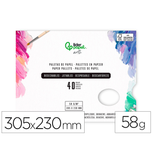 Paletas de papel desechables liderpapel para pintura 40 hojas gramaje 58g/m2 con agujero para pulgar