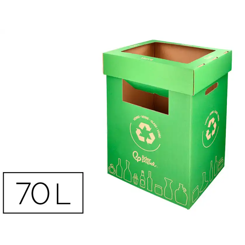 Contenedor papelera reciclaje liderpapel carton reciclado para vidrio 450x350x650 mm 70 litros verde
