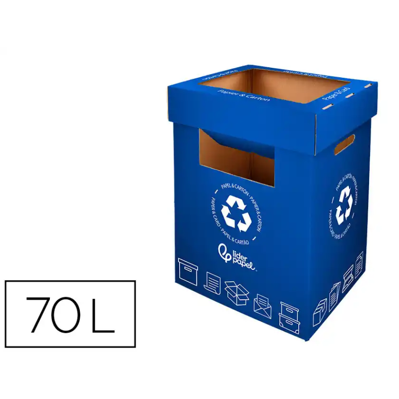 Contenedor papelera reciclaje liderpapel carton reciclado para papel y carton 450x350x650 mm 70 litros azul