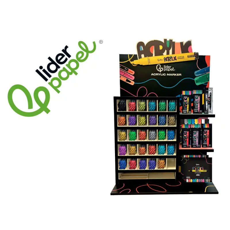 Rotulador liderpapel acrylic expositor madera sobremesa de 333 unidades colores surtidos con tester