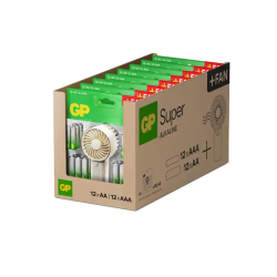 Pila gp ultra alcalina blister de 12 unidades aa + 12 unidades aaa + ventilador de mano