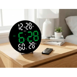 Reloj q-connect digital de pared digital con alarma redondo 27 cm