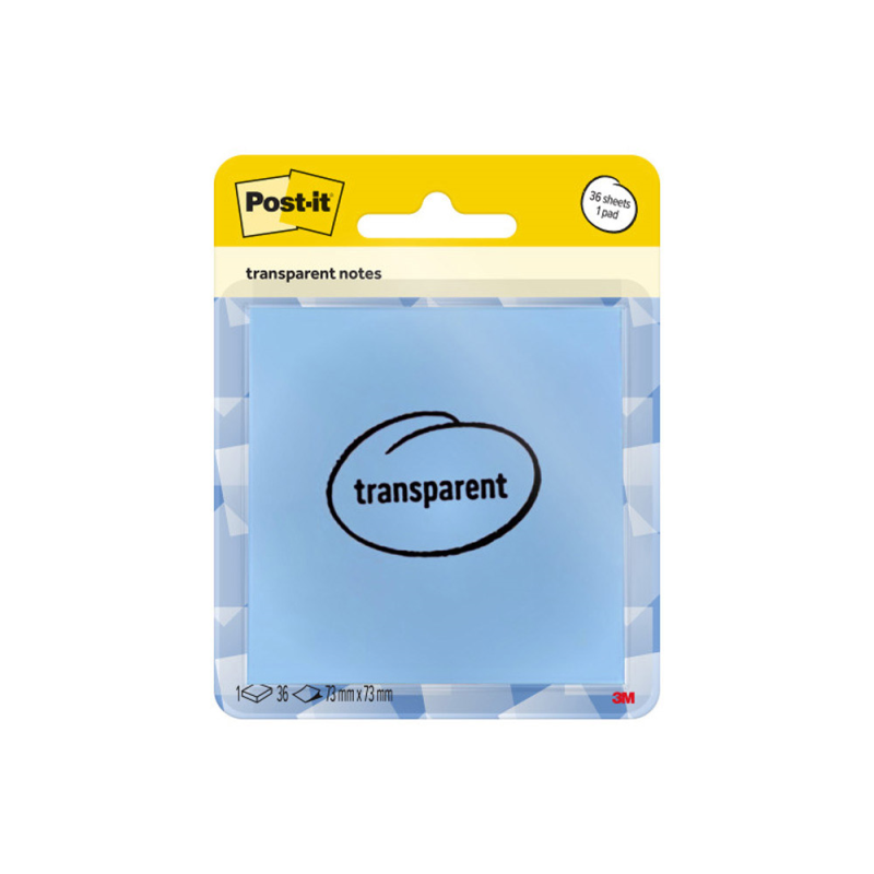 Bloc de notas adhesivas quita y pon post-it 73x73 mm 36 hojas transparente azul lavado vaquero