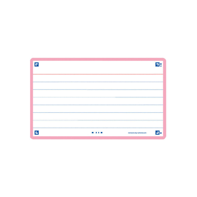 Ficha de revision oxford flashcards 2.0 75x125 mm 250 g rayado horizontal color rosa paquete de 30 unidades