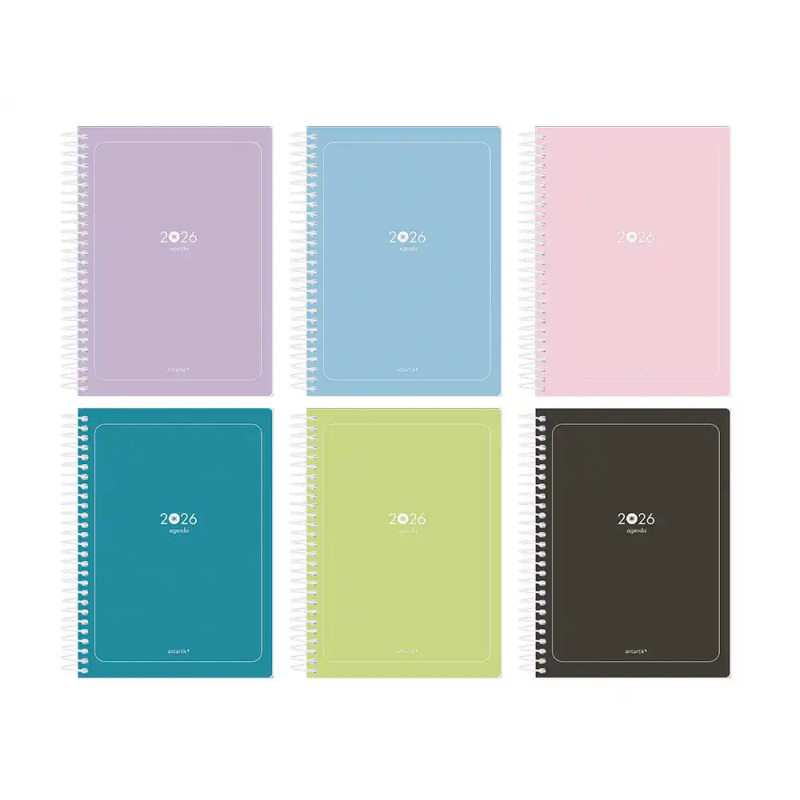 Agenda espiral antartik 2026 essentials expositor de 8 unidades surtidas