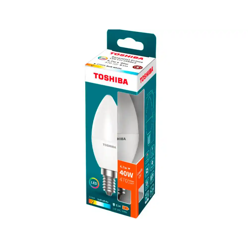 Bombilla led toshiba essential c37 e14 4.7w luz calida 2700k