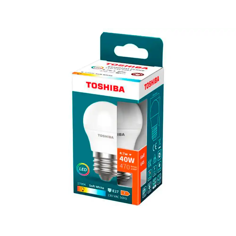 Bombilla led toshiba essential g45 e27 4.7w luz calida 2700k