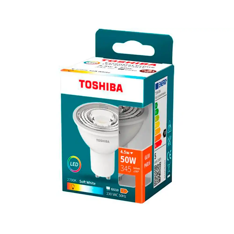 Foco led toshiba essential gu10 4.5w luz calida 2700k