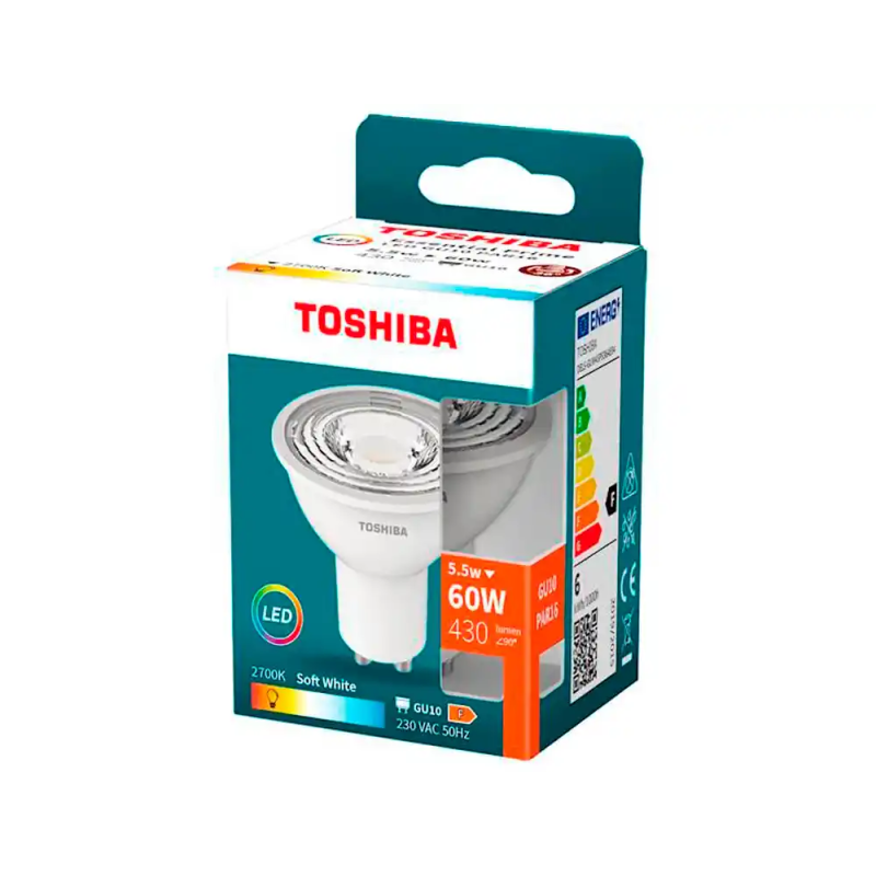 Foco led toshiba essential gu10 5.5w luz calida 2700k