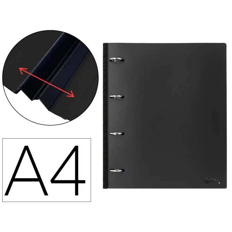 Carpeta liderpapel 4 anillas redondas 25 mm polipropileno din a4 ultra compacta con lomo extensible 4 cm negro