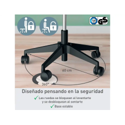Taburete leitz ergo con asiento triangular 5 ruedas giratorias regulable en altura hasta 59 cm negro