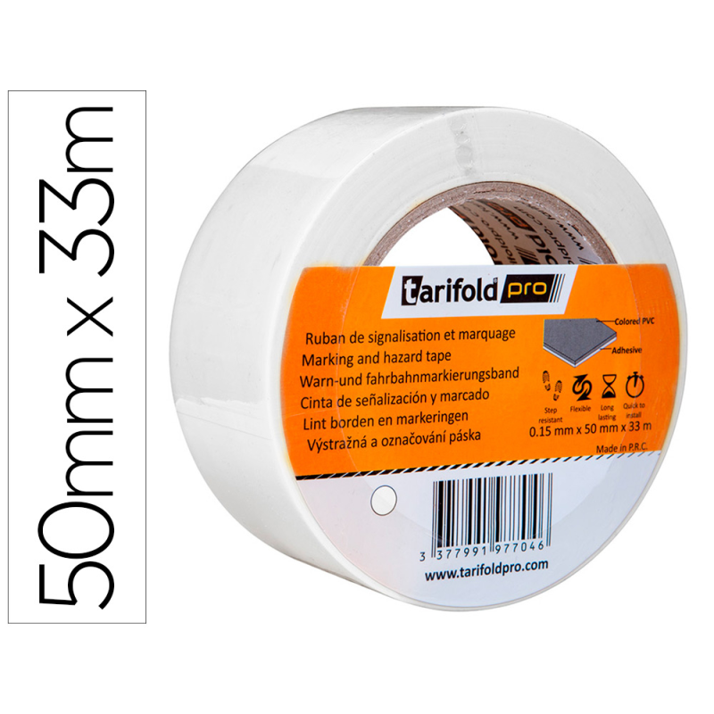 Cinta adhesiva djois para marcaje y señalizacion de suelo 33 mt x 50 mm color blanco
