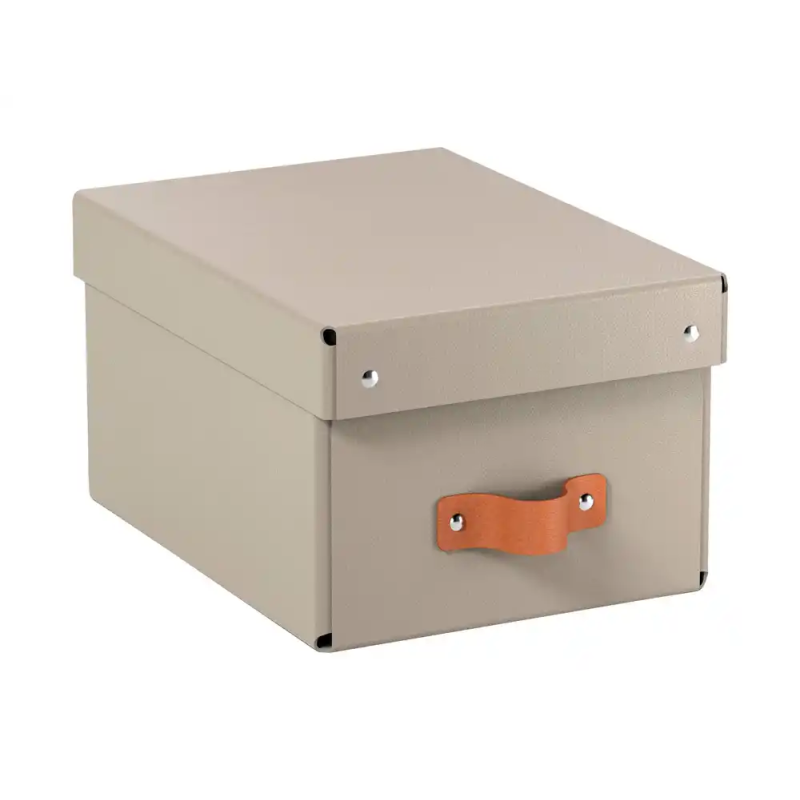 Caja de almacenaje leitz carton pequeña con asa de piel color beige pack de 2 unidades
