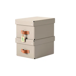 Caja de almacenaje leitz carton pequeña con asa de piel color beige pack de 2 unidades