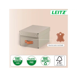 Caja de almacenaje leitz carton pequeña con asa de piel color beige pack de 2 unidades