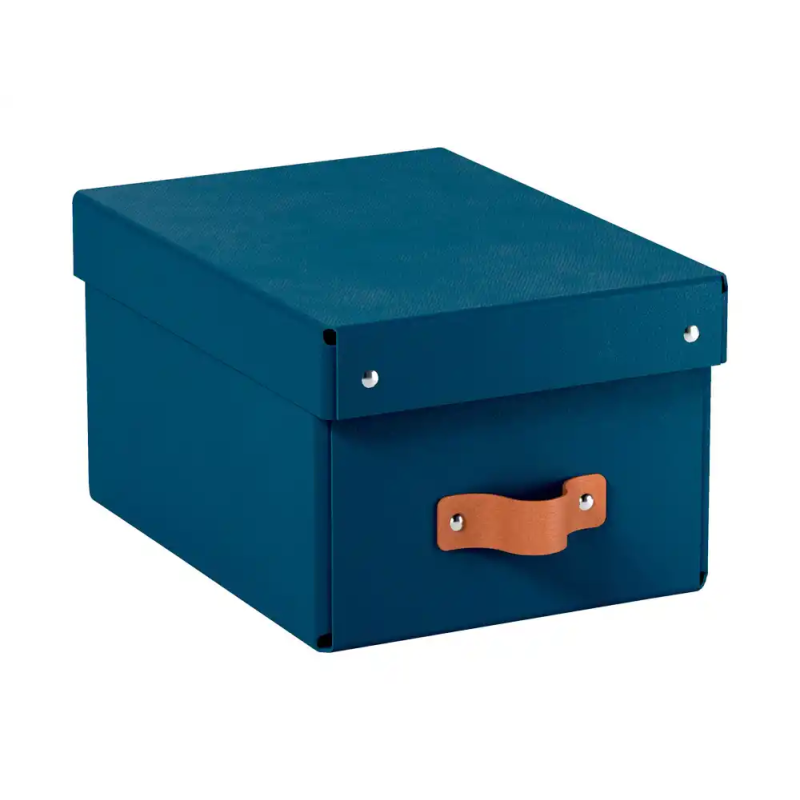 Caja de almacenaje leitz carton pequeña con asa de piel color azul pack de 2 unidades