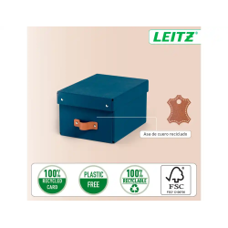 Caja de almacenaje leitz carton pequeña con asa de piel color azul pack de 2 unidades