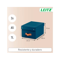 Caja de almacenaje leitz carton pequeña con asa de piel color azul pack de 2 unidades