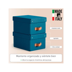 Caja de almacenaje leitz carton pequeña con asa de piel color azul pack de 2 unidades