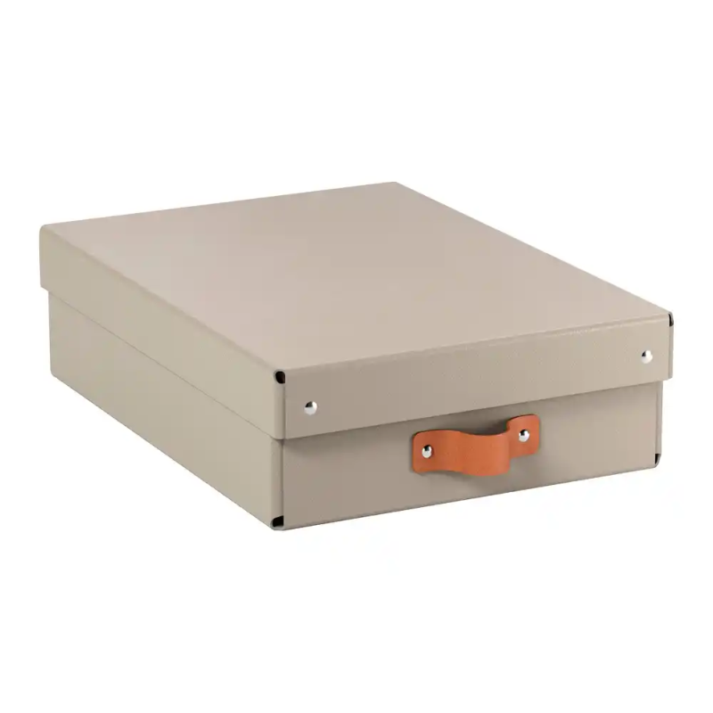 Caja de almacenaje leitz carton mediana baja con asa de piel color beige pack de 2 unidades