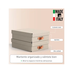 Caja de almacenaje leitz carton mediana baja con asa de piel color beige pack de 2 unidades