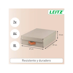 Caja de almacenaje leitz carton mediana baja con asa de piel color beige pack de 2 unidades