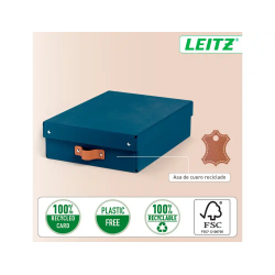 Caja de almacenaje leitz carton mediana baja con asa de piel color azul pack de 2 unidades