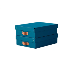 Caja de almacenaje leitz carton mediana baja con asa de piel color azul pack de 2 unidades