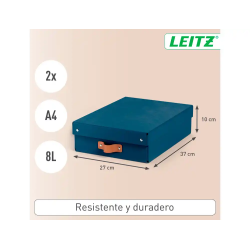 Caja de almacenaje leitz carton mediana baja con asa de piel color azul pack de 2 unidades