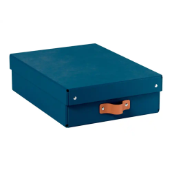 Caja de almacenaje leitz carton mediana baja con asa de piel color azul pack de 2 unidades