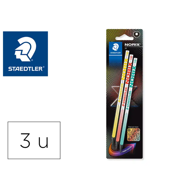Lapices de grafito staedtler norix con forma inteligente hb blister de 3 unidades colores surtidos
