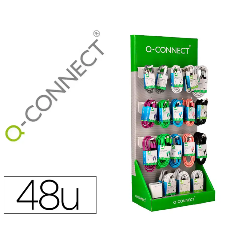 Expositor sobremesa q-connect para cables y cargadores con 48 unidades surtidas